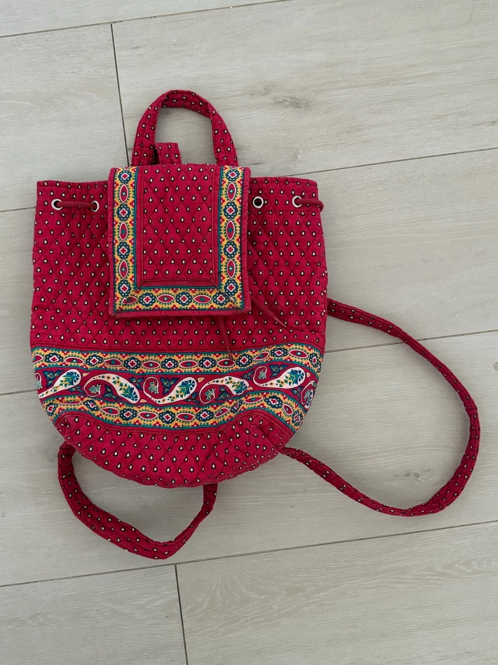 Red Quilted Boho Backpack Tote - Unbranded